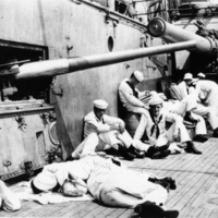 Relaxing on Deck, USS Rhode Island