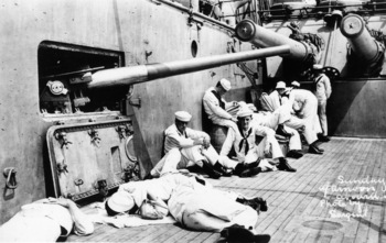 Relaxing on Deck, USS Rhode Island